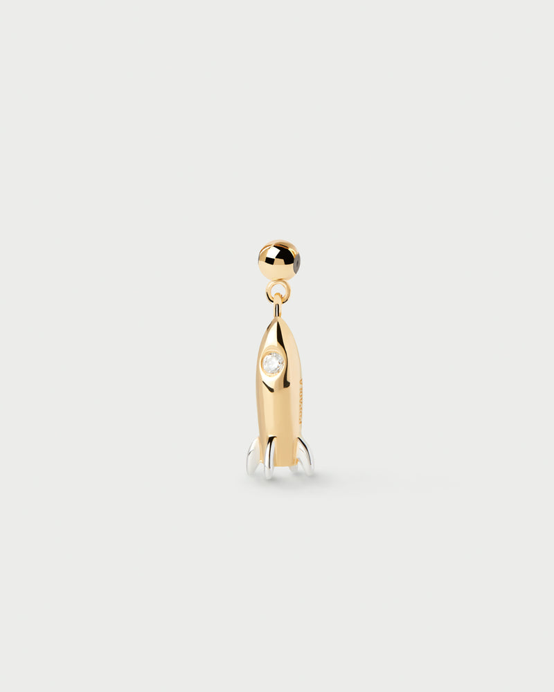 Small space rocket charm set with white zirconia to personalize necklace or bracelet