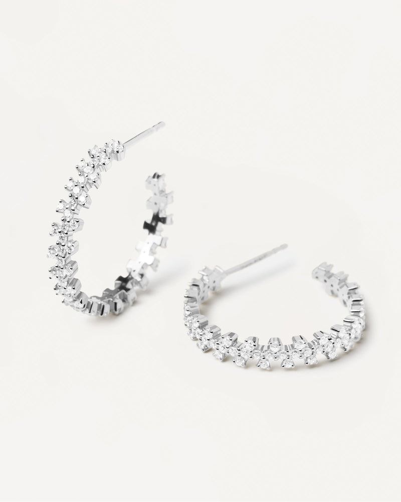 Silver hoop earrings with white zirconia